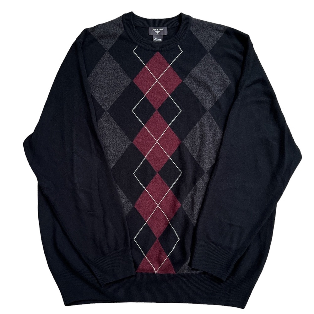 Dockers Men's Black Soft Crewneck Argyle Sweater Sz. XXL